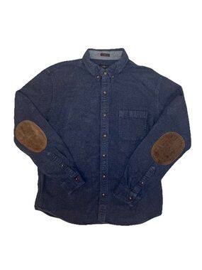 J Crew Shirt Men’s Large Slim Fit Blue Chamois Flannel Suede Elbow Patch Button